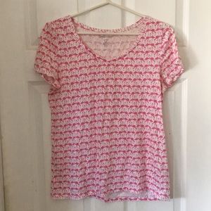 🌞 3/15$ Lord & Taylor Pink and White Flamingo Tee - S